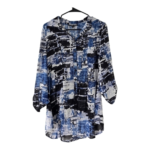 Mischa women's Print Multi-color Blouse Tunic Long Sleeves Medium V Neck… - Picture 1 of 11